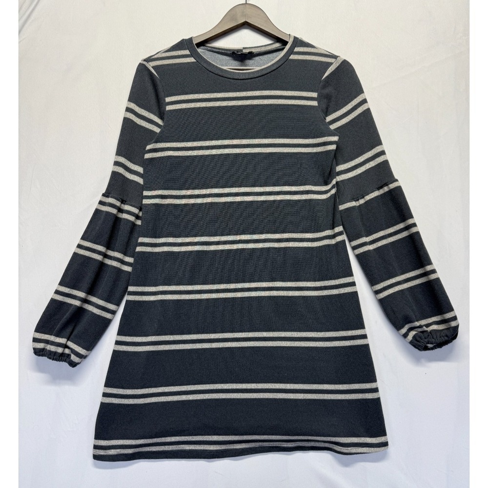 As U Wish A Line Mini Dress Womens XS Gray White Horizontal Striped Knit Stretch